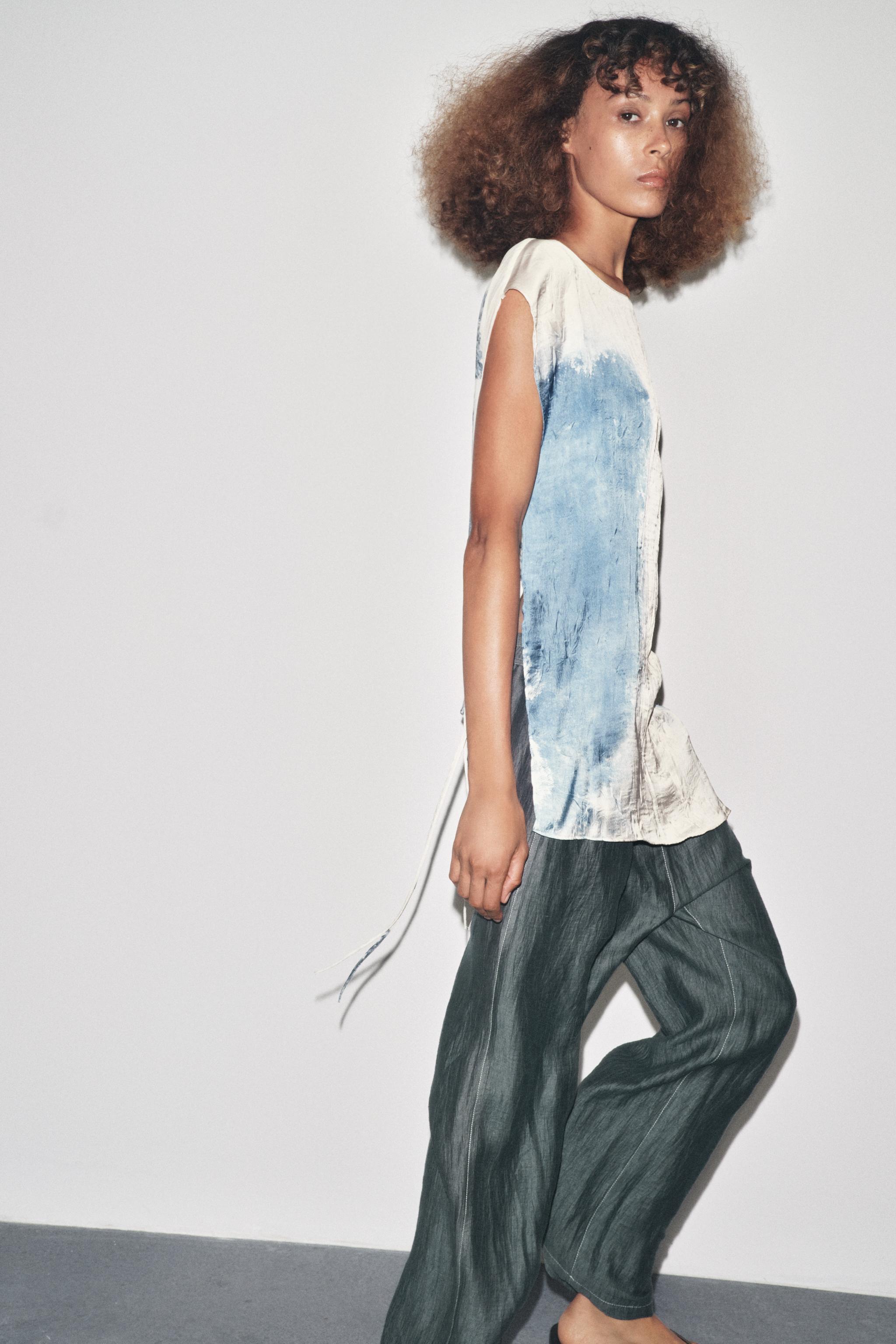 LINEN PANTS WITH CONTRAST STITCHING